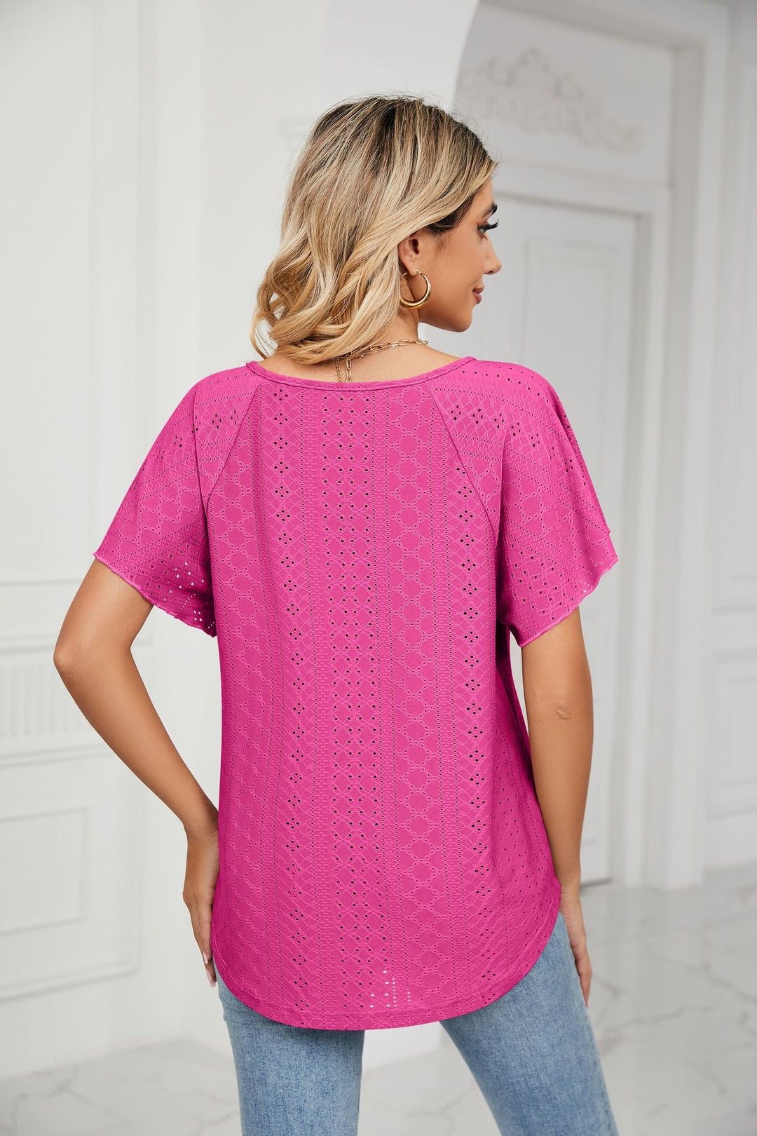 Pink Flared Sleeves Tie Up Top