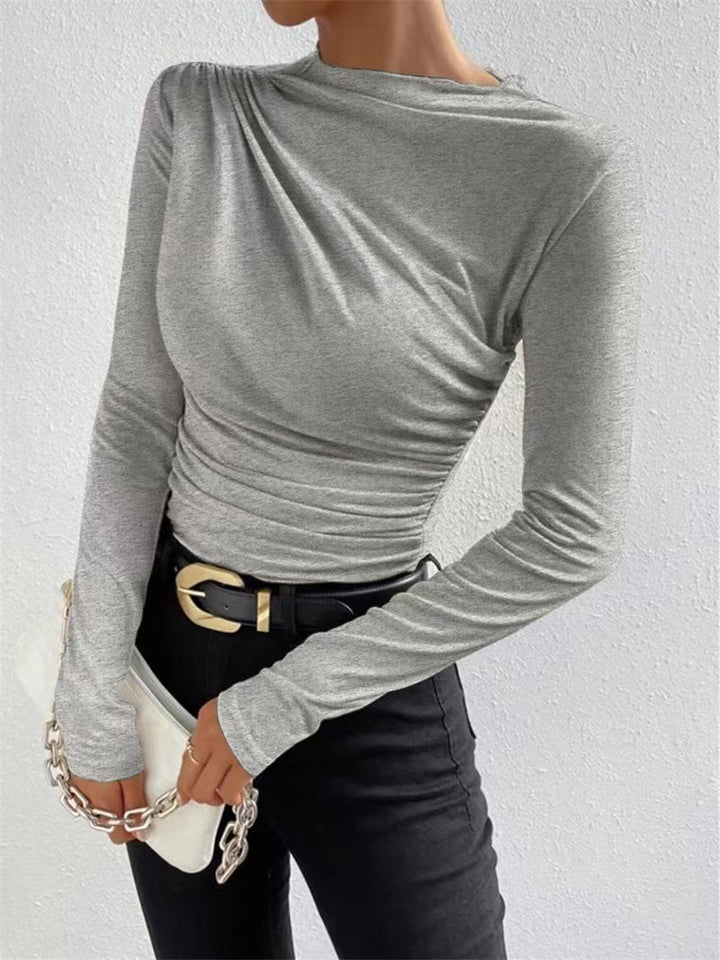 Grey High Neck Side Ruched Top