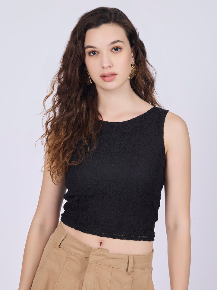 Black Fitted Lace Top