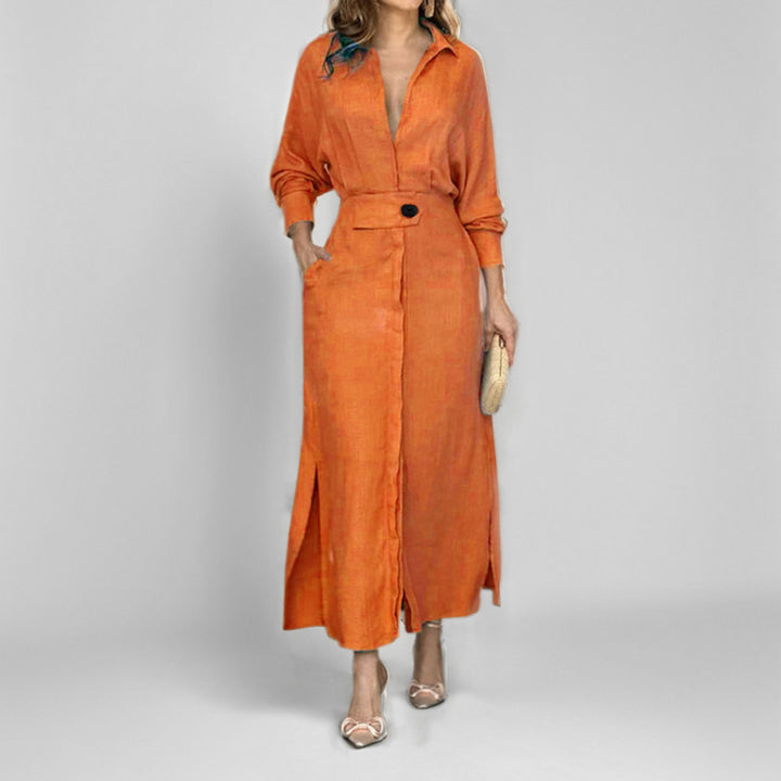 Orange Shirt Dress With Side Slit