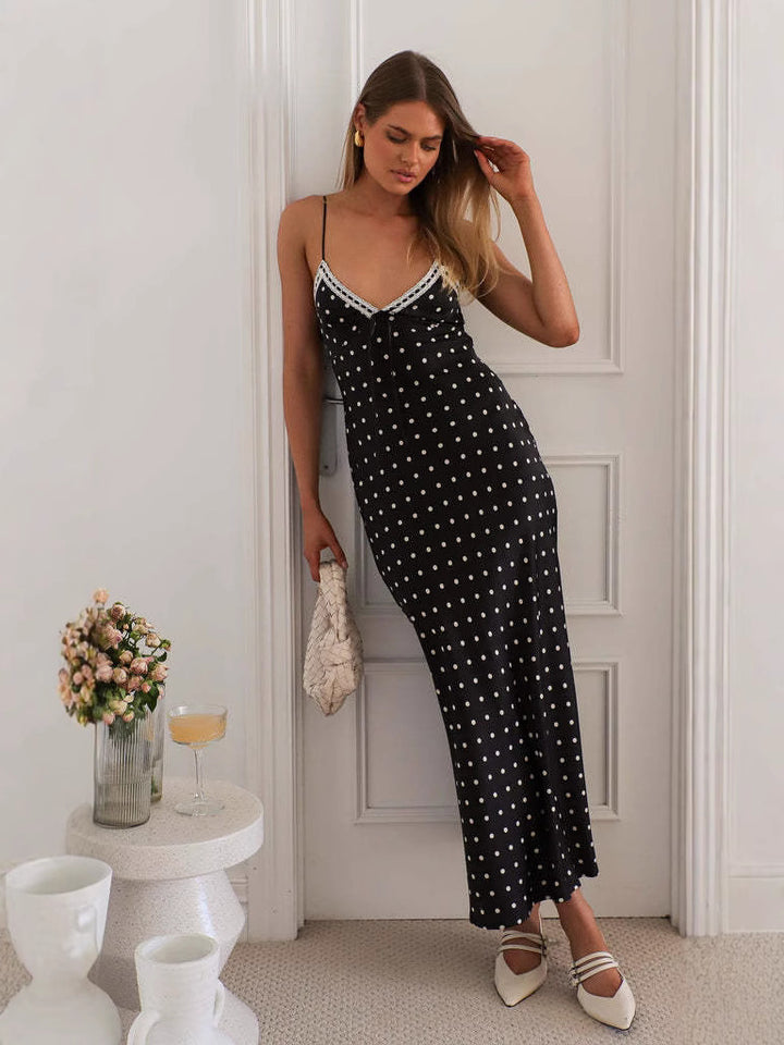 Black Polka Dotted Lace Inserts Dress