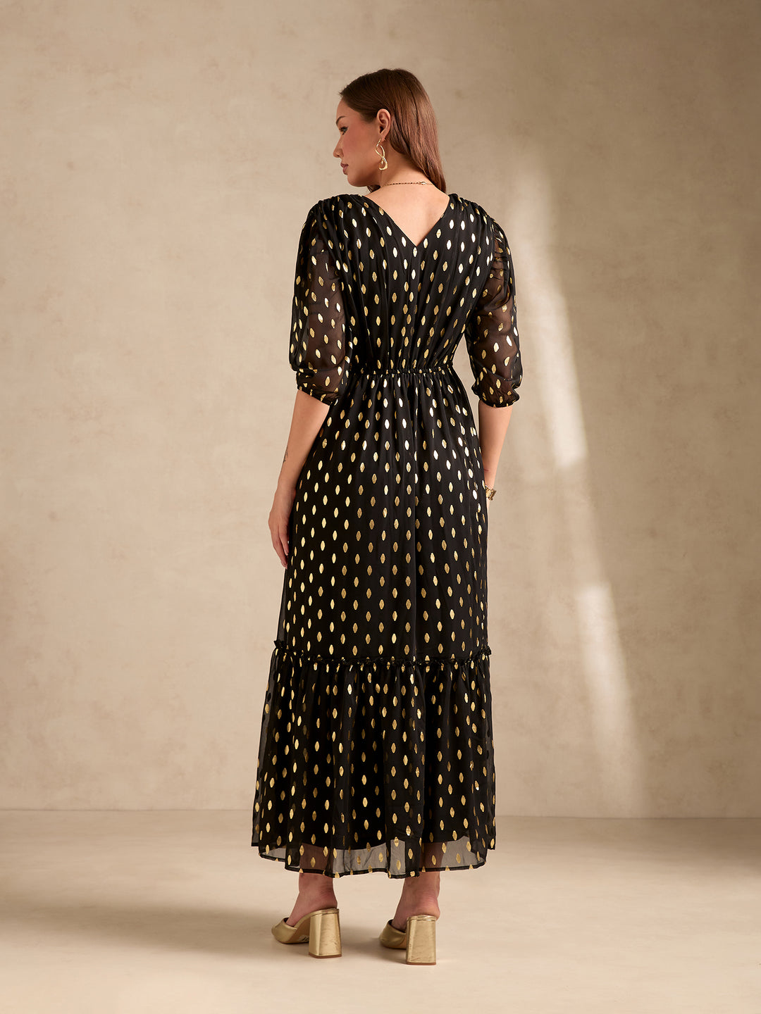 Black Evening Sinched Waist Tiered Dress