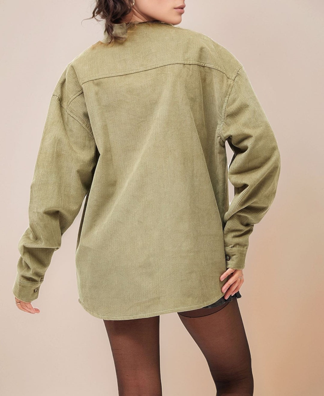 Olive Full Sleeve Double Pockets Corduroy Shirt