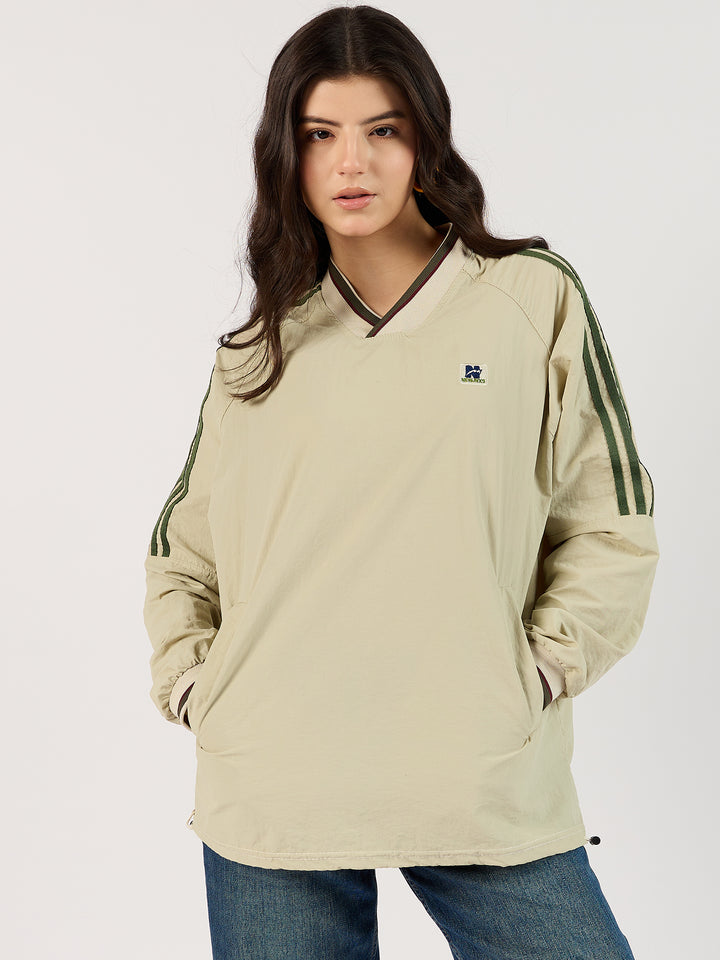 Beige V Neck Oversized Sweatshirt