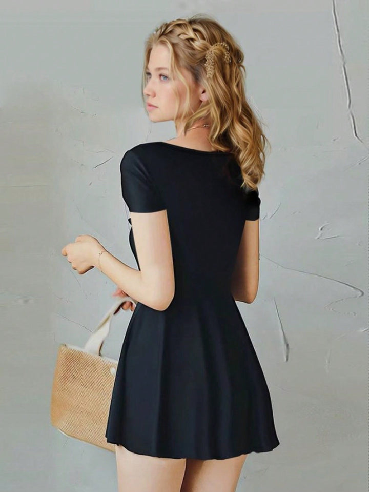 Black Short Sleeve Flare Dress