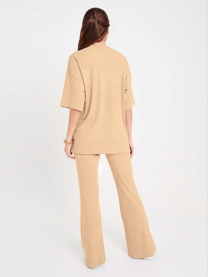 Beige Relaxed T-Shirt With Sweatpant Co-Ord Set