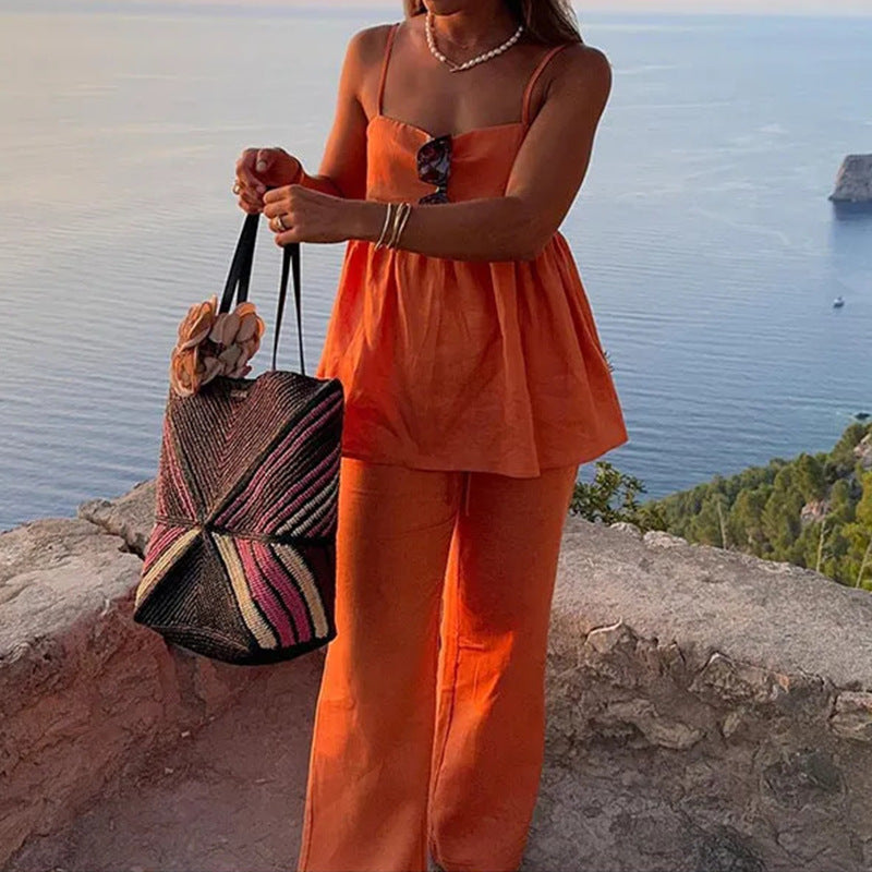 Orange Slip Top With Straight Pant Co-Ord Set