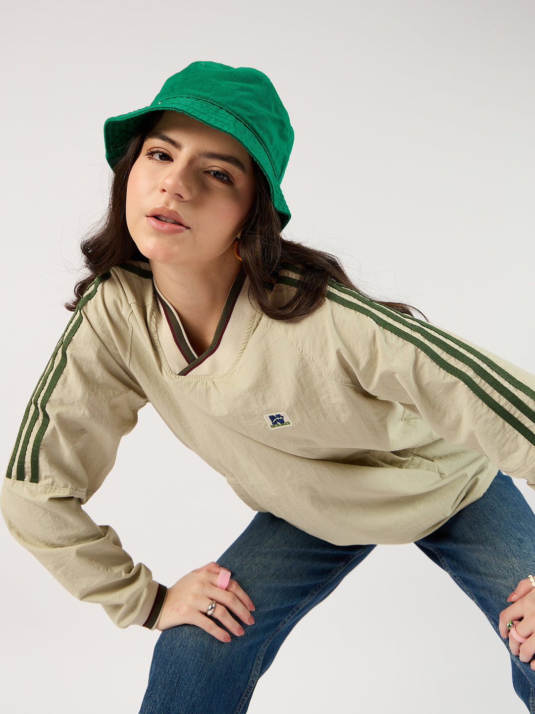 Beige V Neck Oversized Sweatshirt