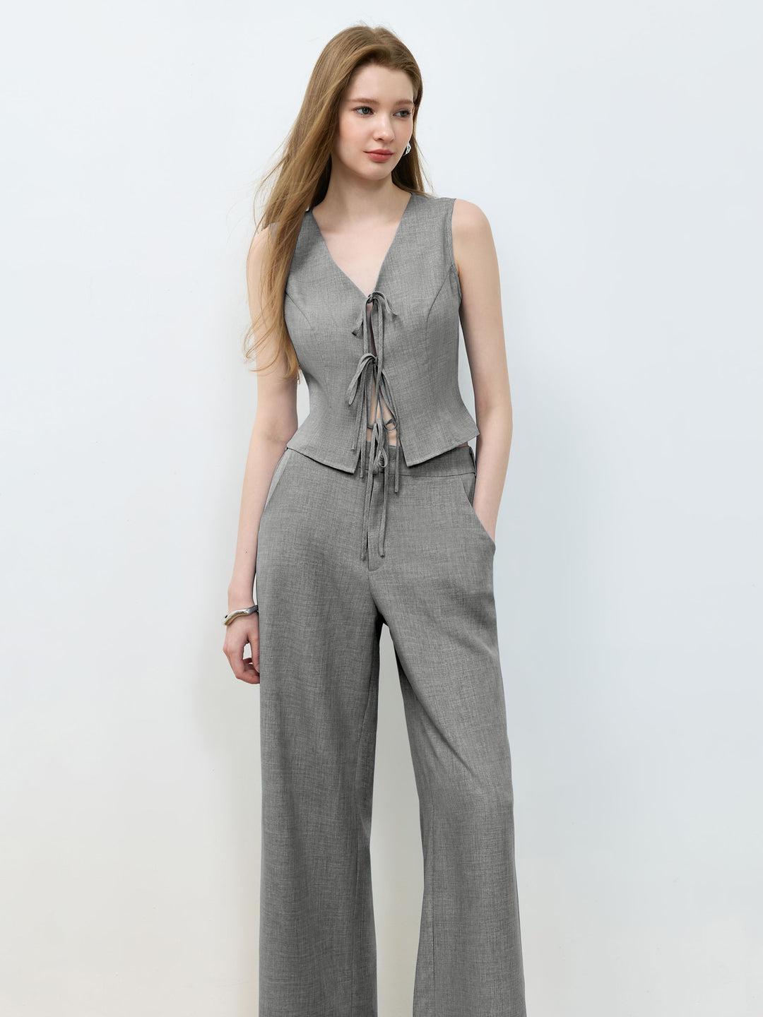 Grey Front Bow Top & Pant Set