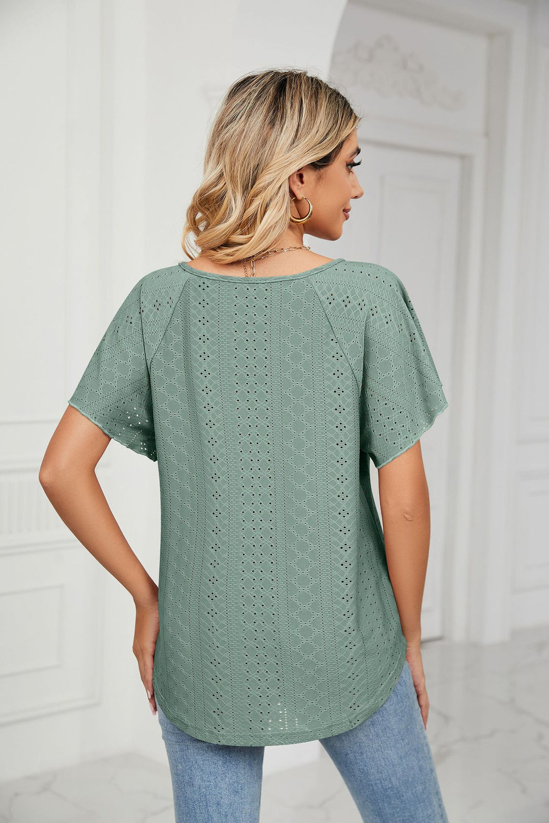 Green Flared Sleeves Tie Up Top
