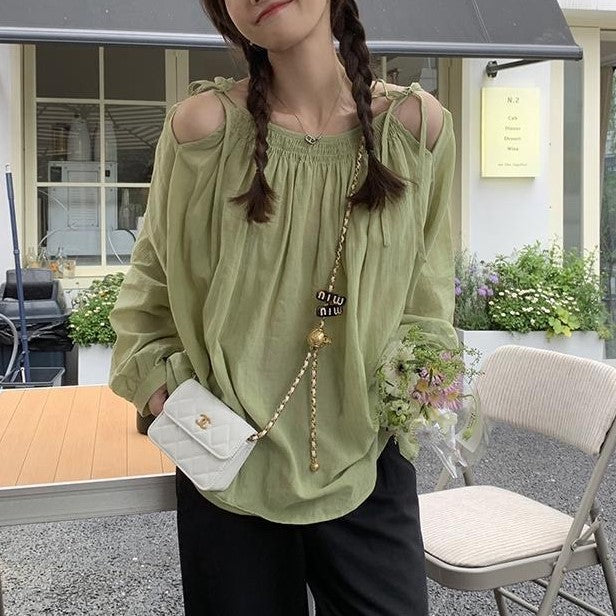 Green Cold Shoulder Tie Up Top