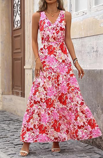 Red V Neck Printed Cinched Waist Dress