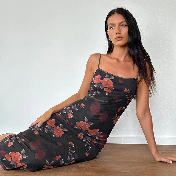 Black Tube Printed Mesh Dress