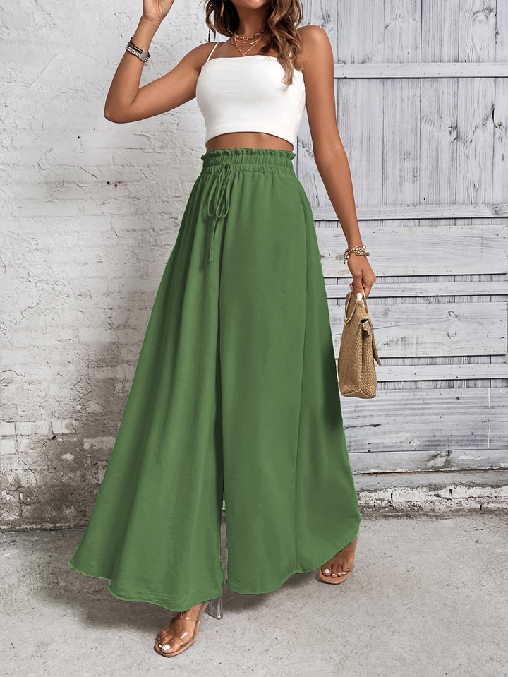 Green Smocked Waist Pull Up Trouser