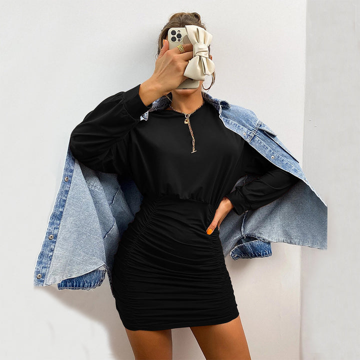 Black Full Sleeved Ruched Bodycon Dress