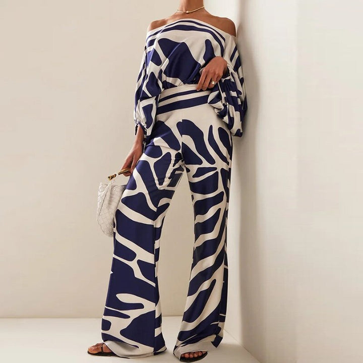 Blue Off Shoulder Printed Jumpsuit