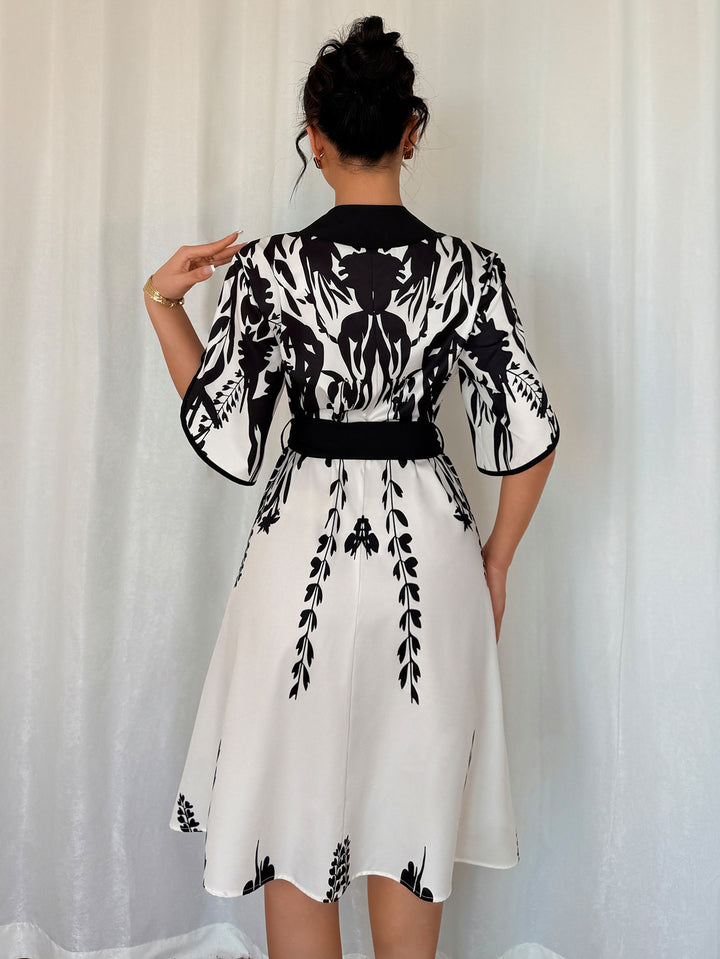 Green V-Neck Front Tie Dress