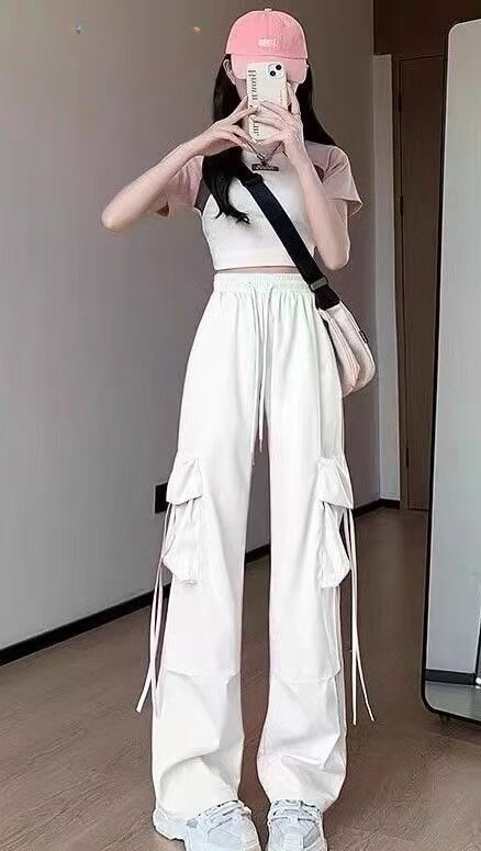 White Cargo Jogger With Tie Up Detailing Jogger