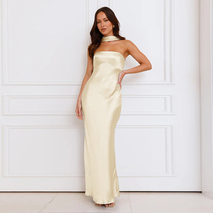 Beige Fishtail Satin Dress