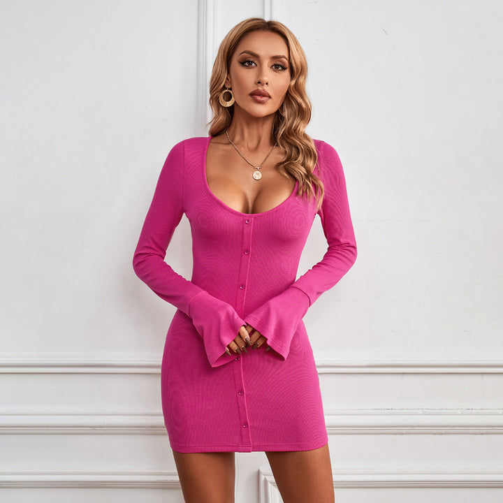 Pink Bell Sleeve Back Tie-Up Dress