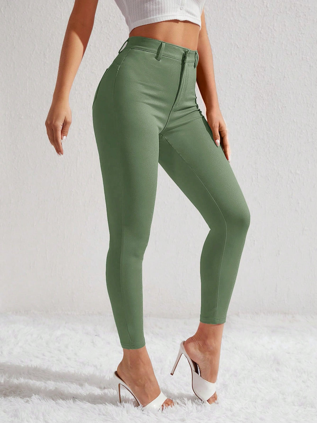 Green Coloured High Waist Skinny Denims