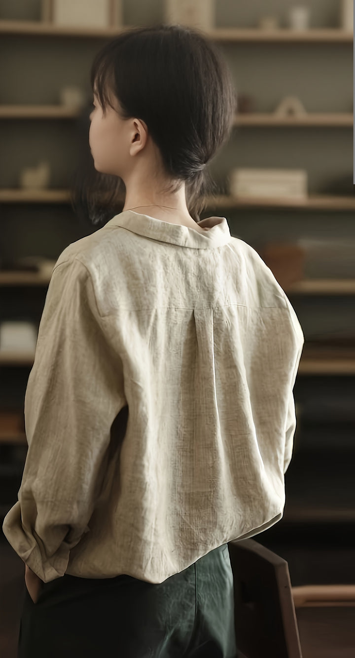 Relaxed Textured Button Down Khaki Shirt