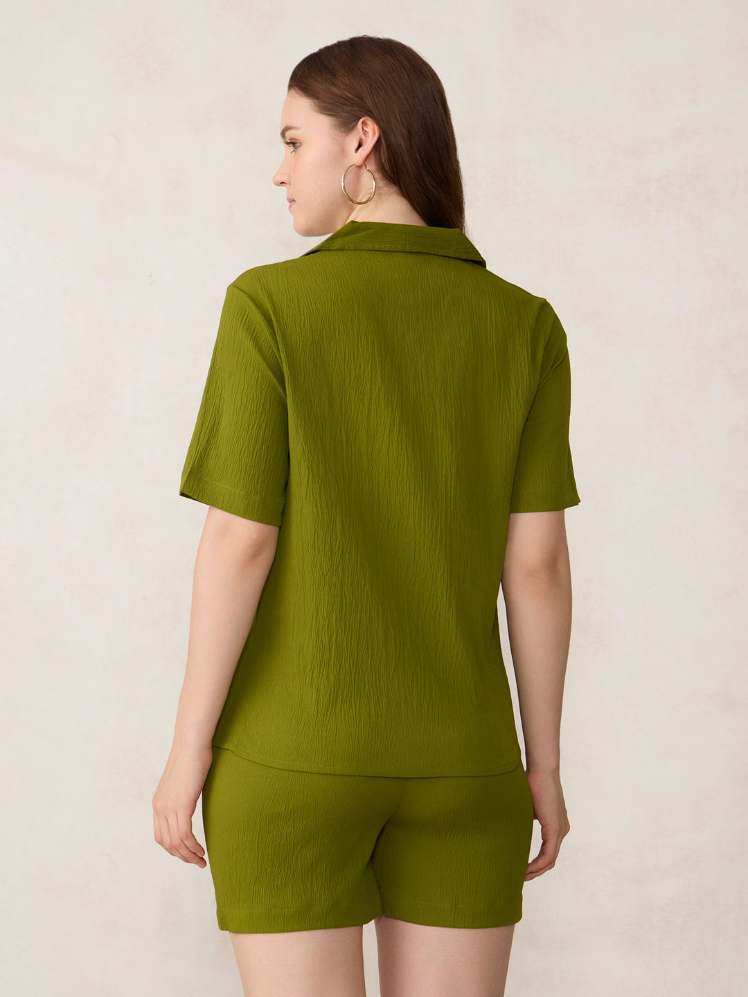 Green Woven Shirt & Shorts Co-ord Set
