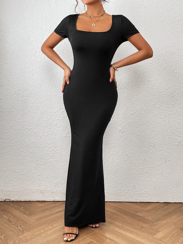 Black Half Sleeved Bodycon Maxi Dress