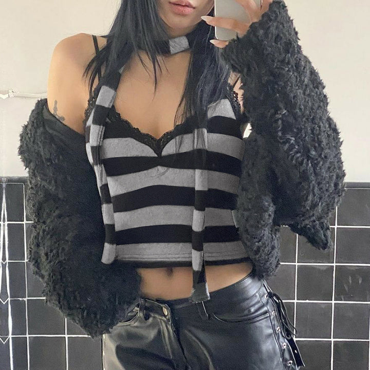 Grey Spaghetti Strap Stripe Camisole