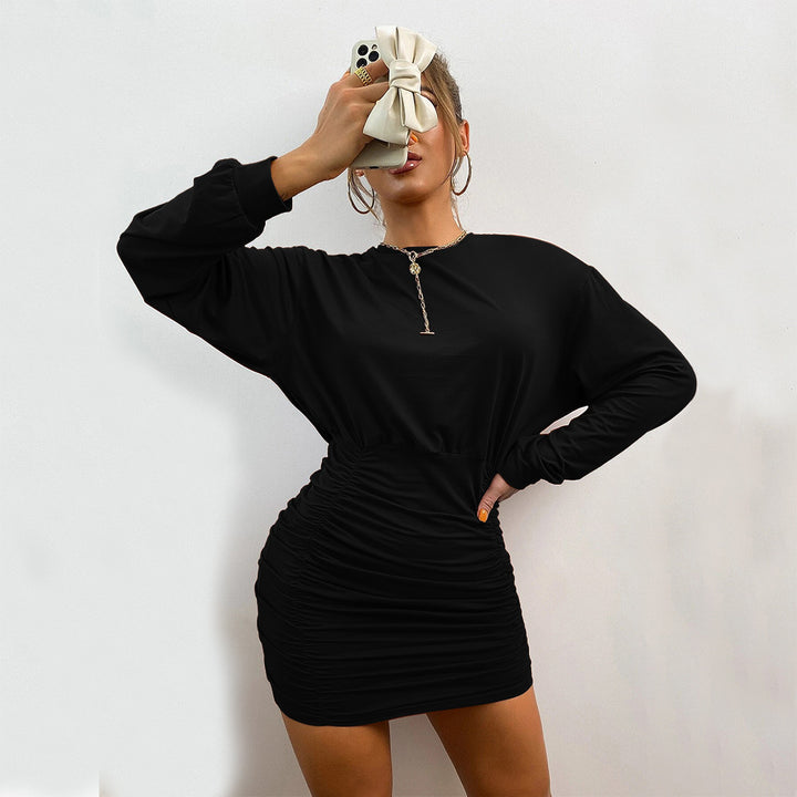 Black Full Sleeved Ruched Bodycon Dress