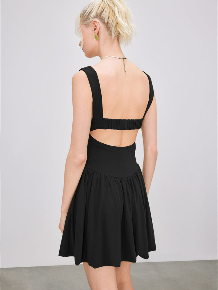 Black Square Neck Skater Dress
