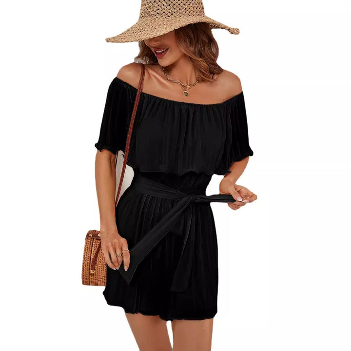 Black Off-Shoulder Pleated Dress