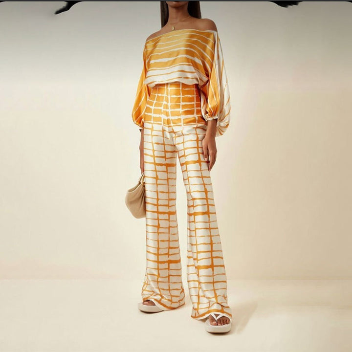 Brown Off Shoulder Printed Jumpsuit