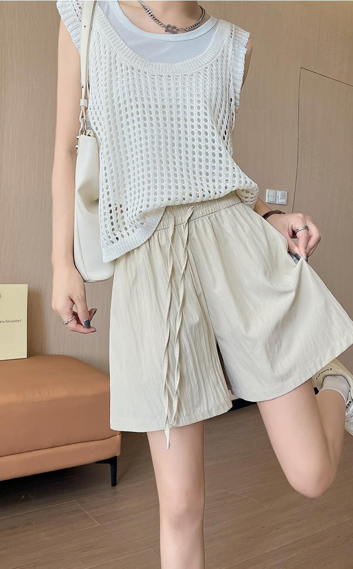 Beige Relaxed Fit Elasticated Drawstring Shorts