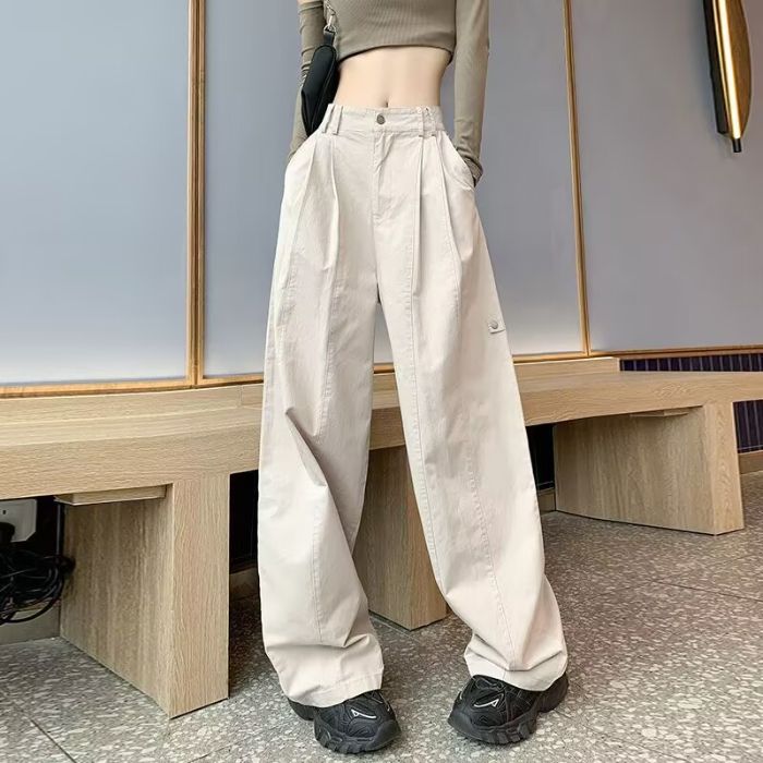 Cream Basic Solid Pleated Trousers