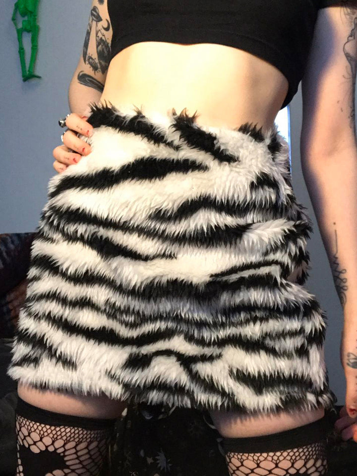 Black Animal Print Fur Skirt