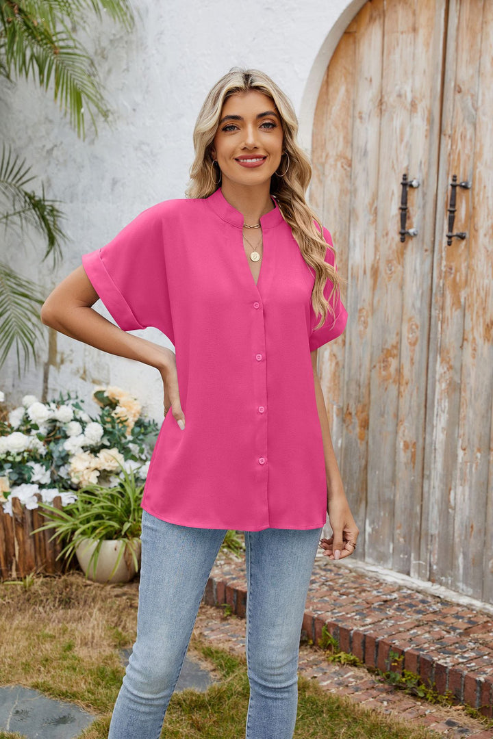 Pink Short Sleeve Front Buttoned Shirt