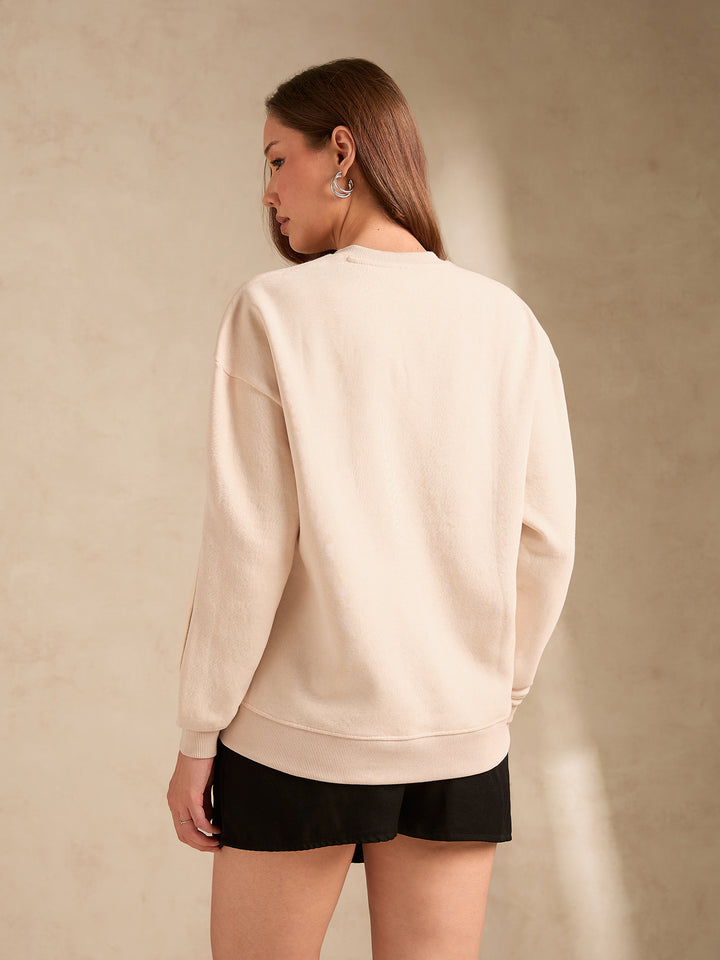 Cream Varsity V Neck Graphic Sweatshirt