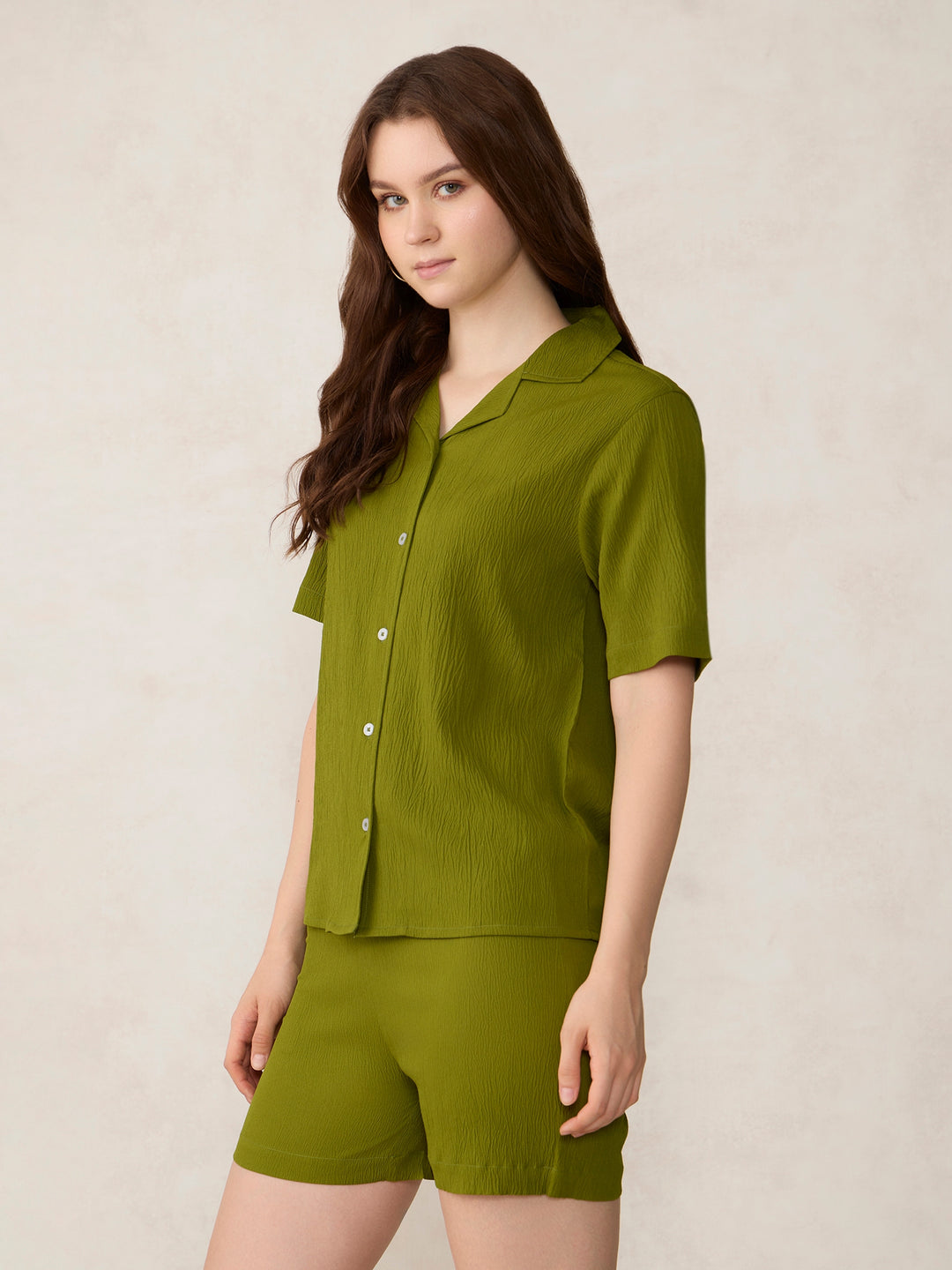Green Woven Shirt & Shorts Co-ord Set