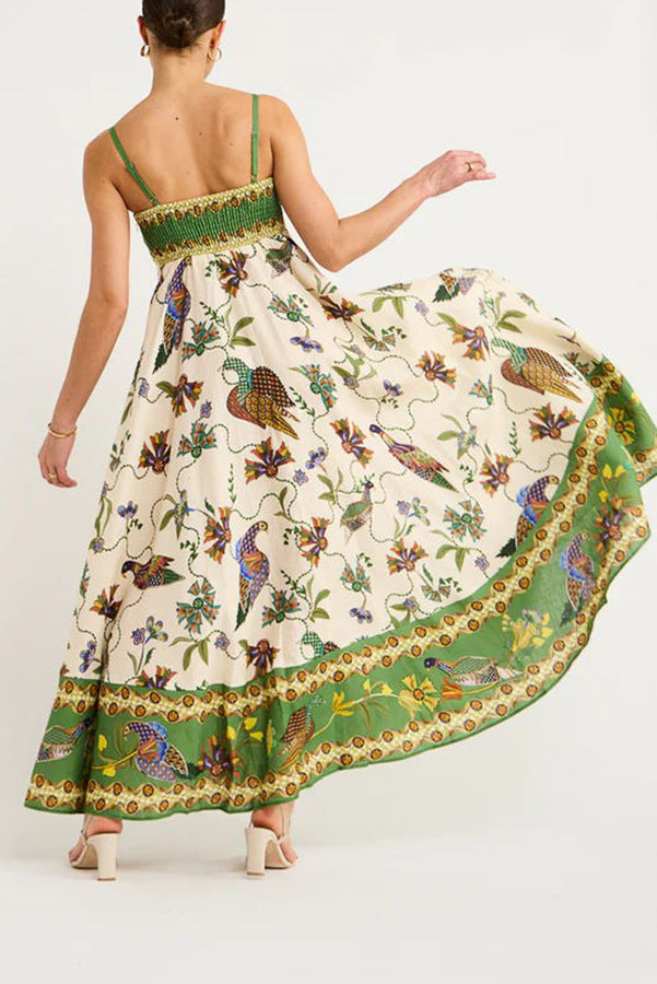 Multi Floral Print Spaghetti Strap Flared Dress