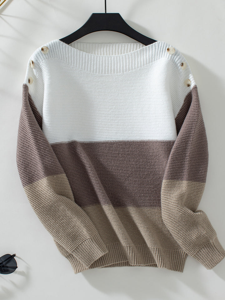 Brown Full Sleeves Colour Block Sweater