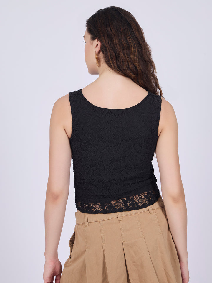 Black Fitted Lace Top
