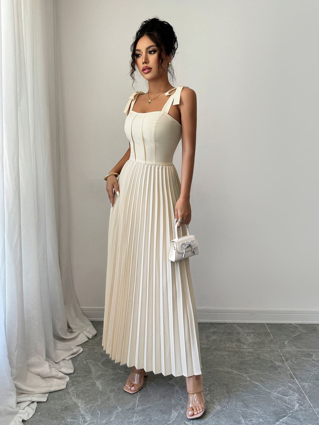 Off White Shoulder Tie-Up Dress