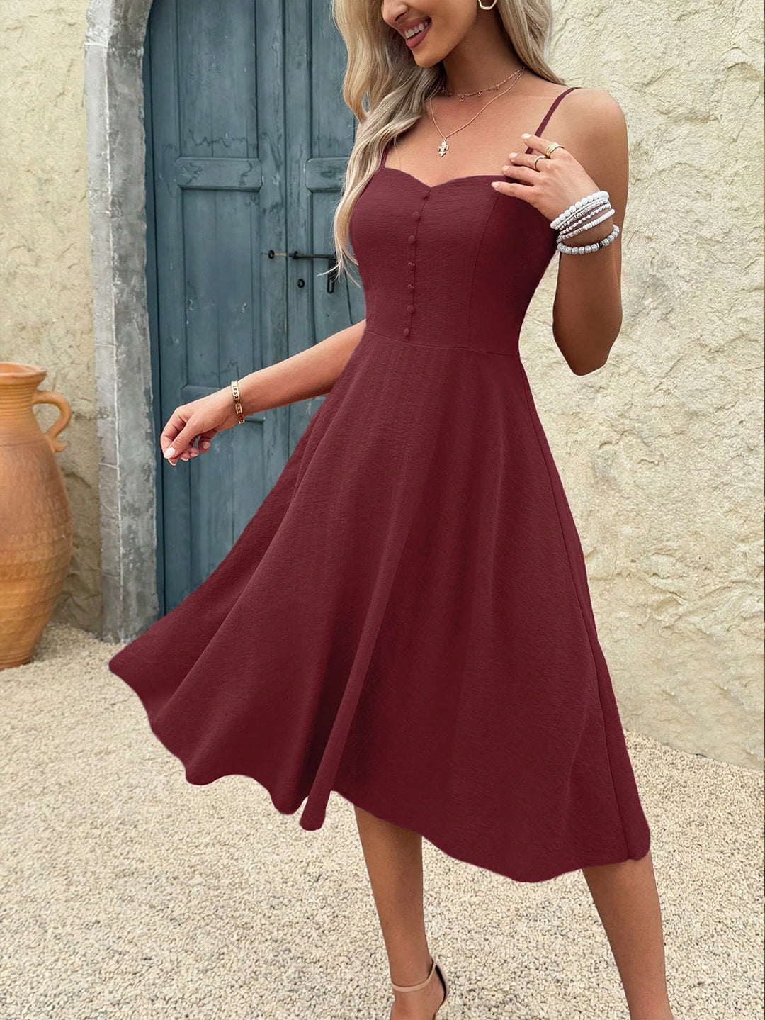 Wine Spaghetti Strap Sweetheart Neck Dress