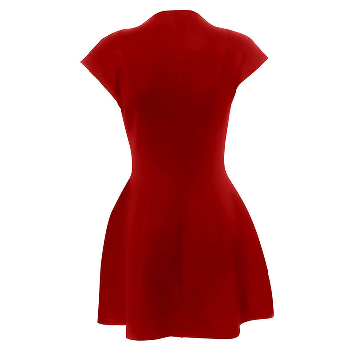 Red High Neck Cap Sleeve Skater Dress