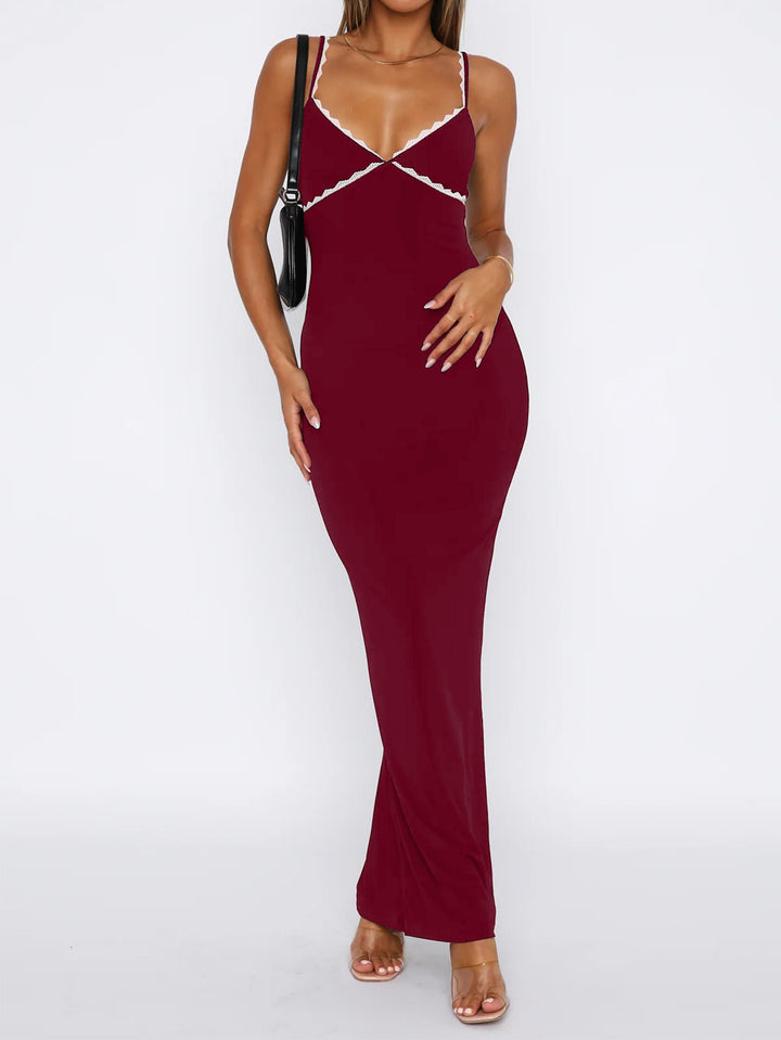 Wine Strappy Bodycon Maxi Dress