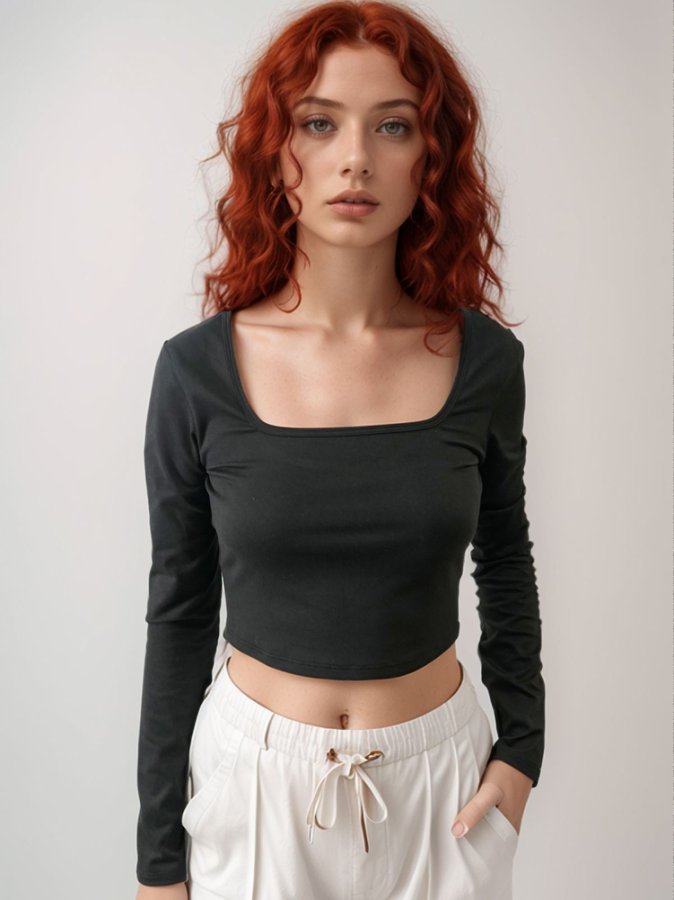 Black Full Sleeve Square Neck Top