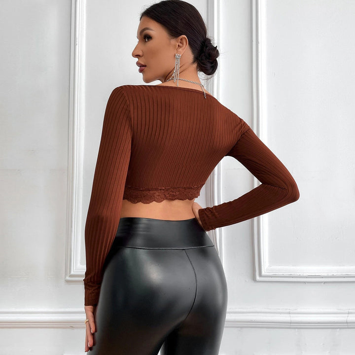 Brown Full Sleeve V-Neck Top