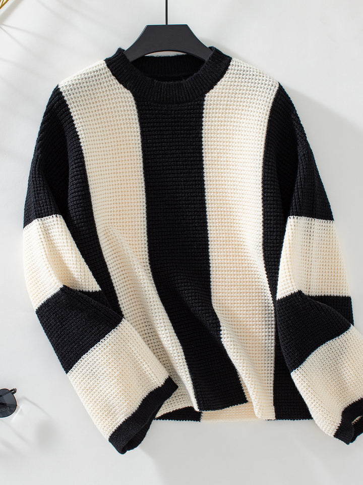 Off White Full Sleeves Colour Blocked Sweater