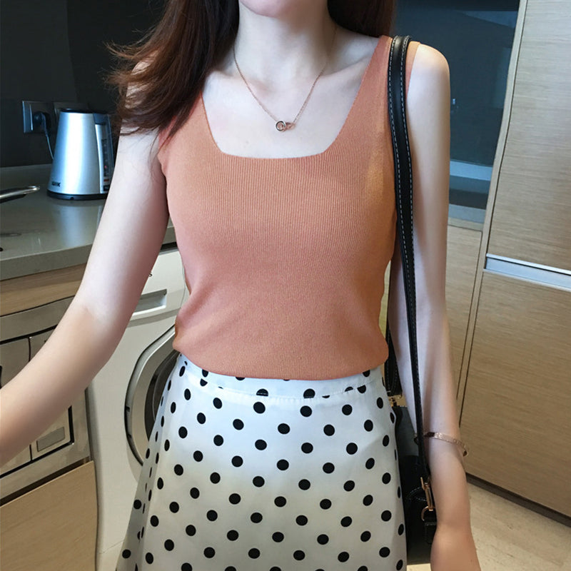 Orange Square Neck Wide Strapped Tank Top